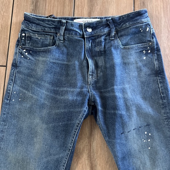 Guess Jeans Men's 32x 30 Light Wash Distressed Straight Leg Denim BeigePatch - Picture 2 of 8